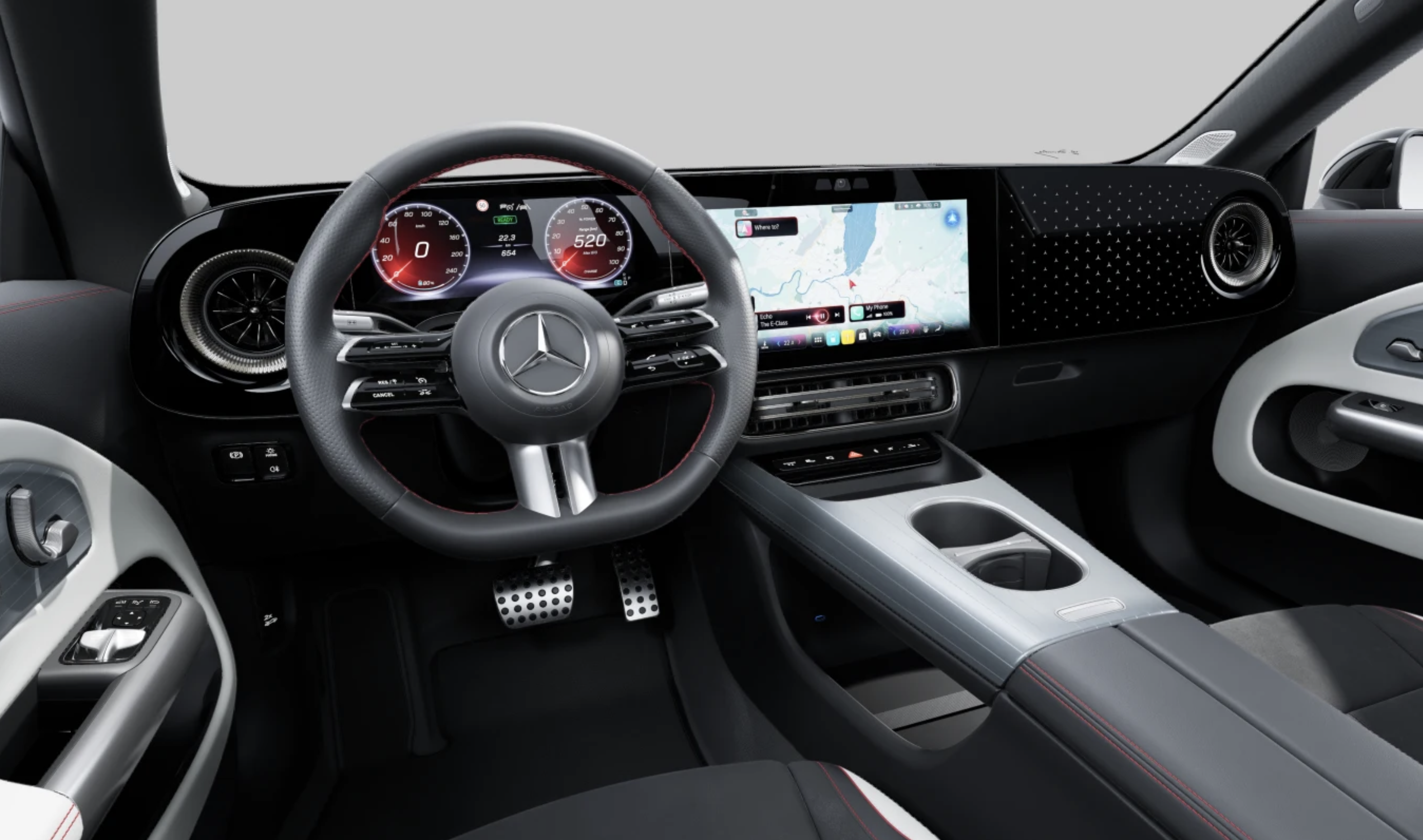 Mercedes-Benz CLA 350 4MATIC EQ v červené metalíze s AMG paketem – prémiový elektromobil s dojezdem 693 km. Objednejte online na AUTOiBUY.com.